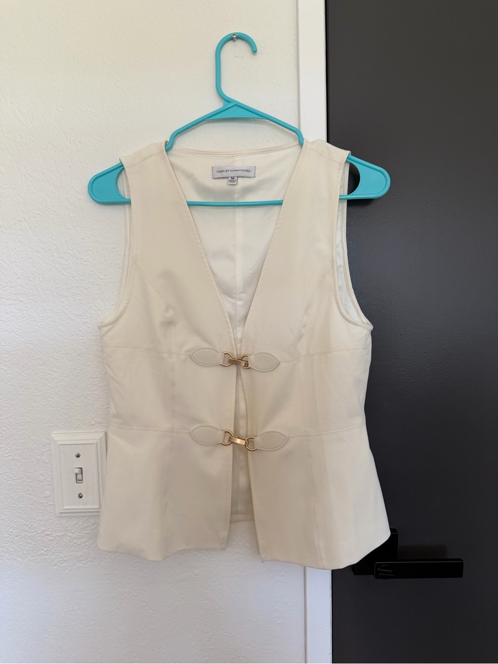 Torn by Ronny Kobo Cream Sleeveless Vest with Gold Hardware